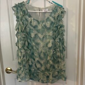 LOFT Green Ruffled Sleeveless Blouse